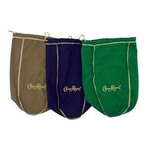 Crown Royal Bags Lot Bundle Set of Three Brown Purple Green